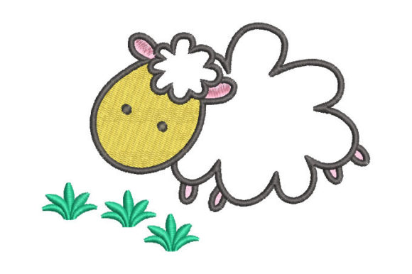 Sheep with Grass Embroidery Design